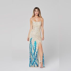 primavera gold sequin prom dress